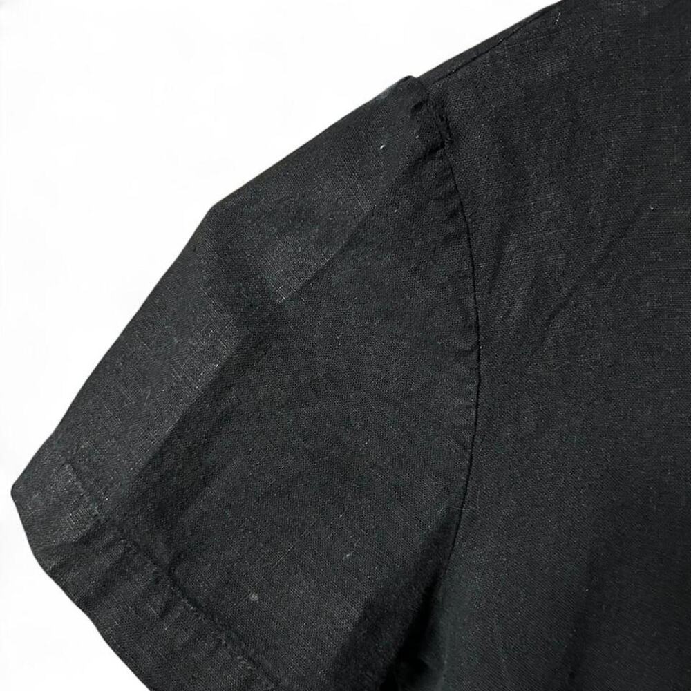 Small / medium vintage short linen black boxy blouse with embroidered floral - Picture 4 of 4